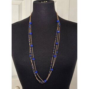 Unbranded Blue Beaded Fashion Necklace w/Gold Chain 16-19.5" Height